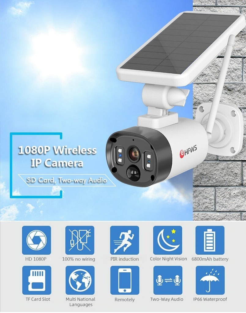 SMILE CAM SOL.S5 WiFi Соларна камера за външен монтаж, FHD, съвместима с Tuya и Smart life
