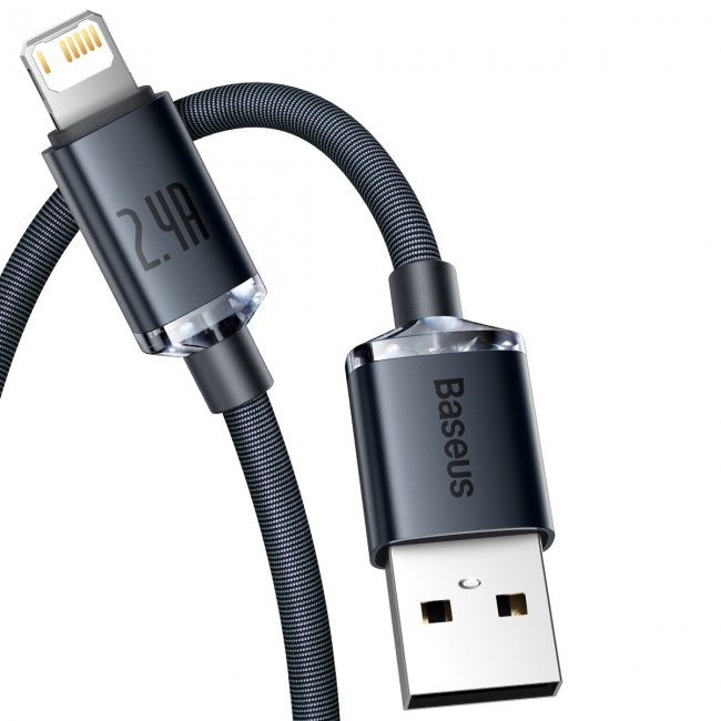 Cristal Shine 2 m дата кабел и бързо зареждане 2.4A  USB A/Lightning, черен
