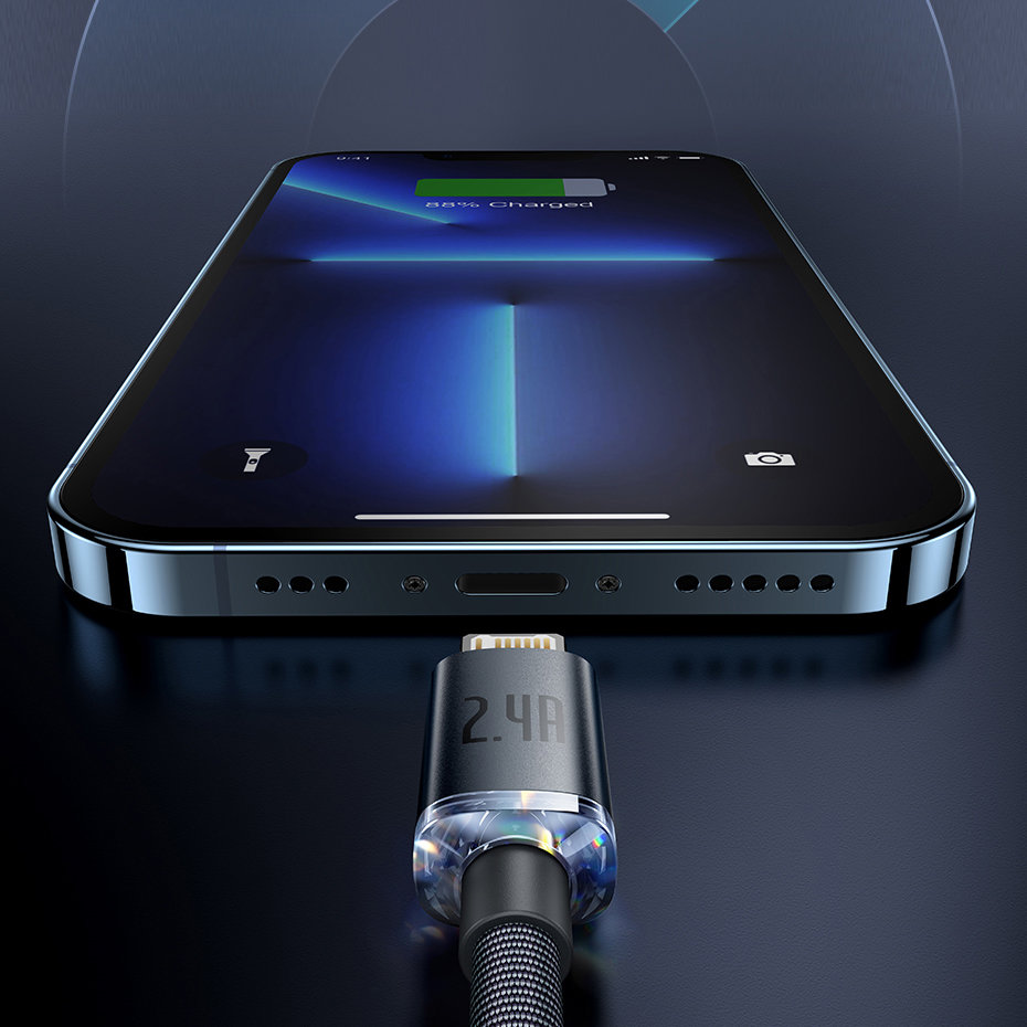 Cristal Shine 2 m дата кабел и бързо зареждане 2.4A  USB A/Lightning, черен