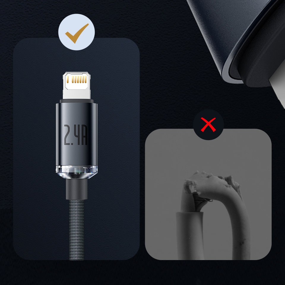 Cristal Shine 2 m дата кабел и бързо зареждане 2.4A  USB A/Lightning, черен