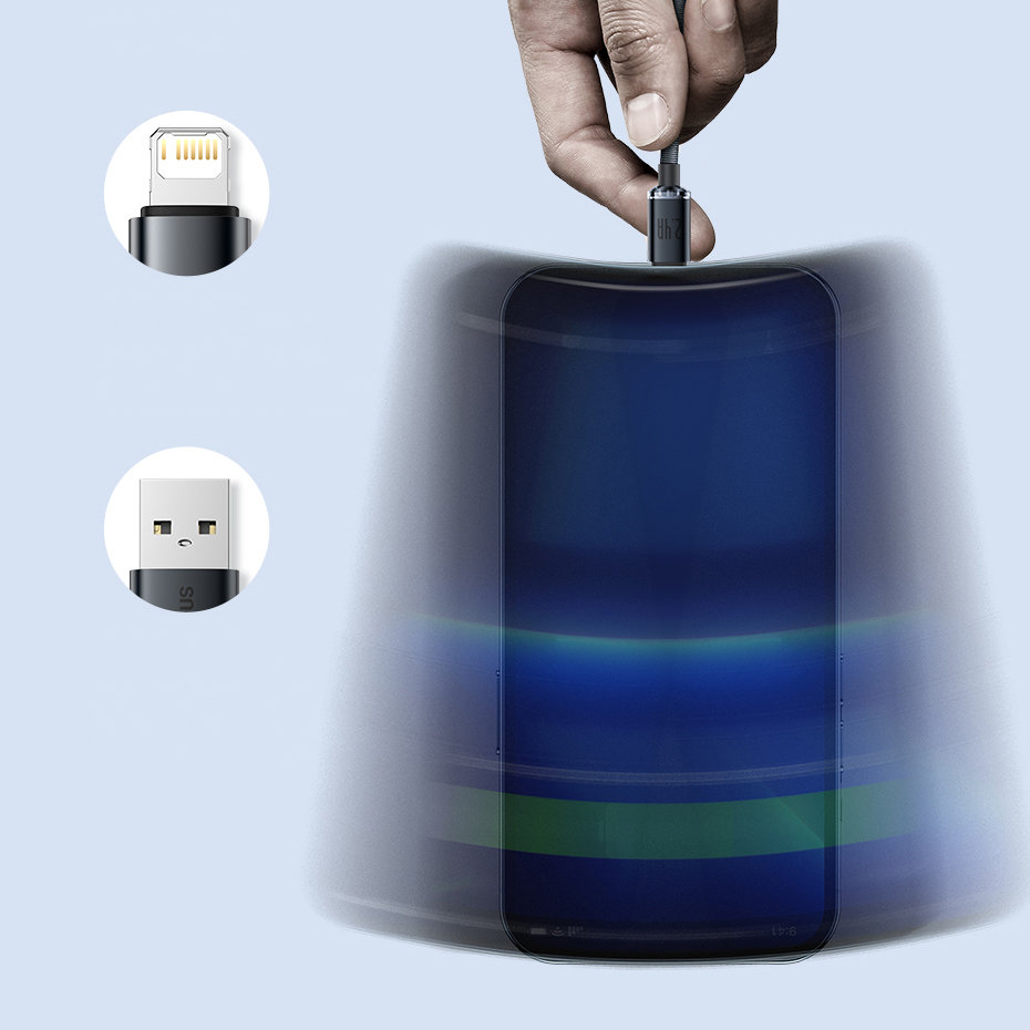 Cristal Shine 2 m дата кабел и бързо зареждане 2.4A  USB A/Lightning, черен