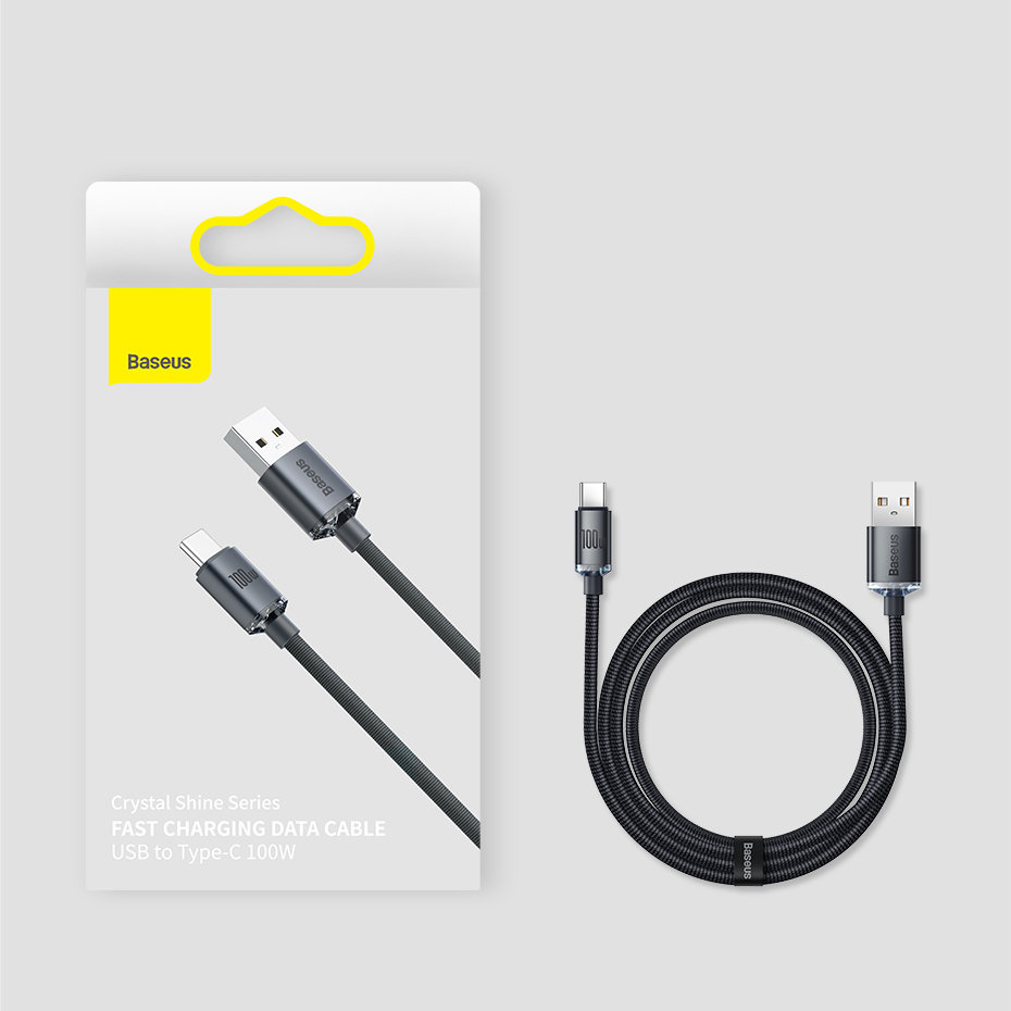 Crystal Shine 2 m дата кабел и бързо зареждане100W  USB A/USB C