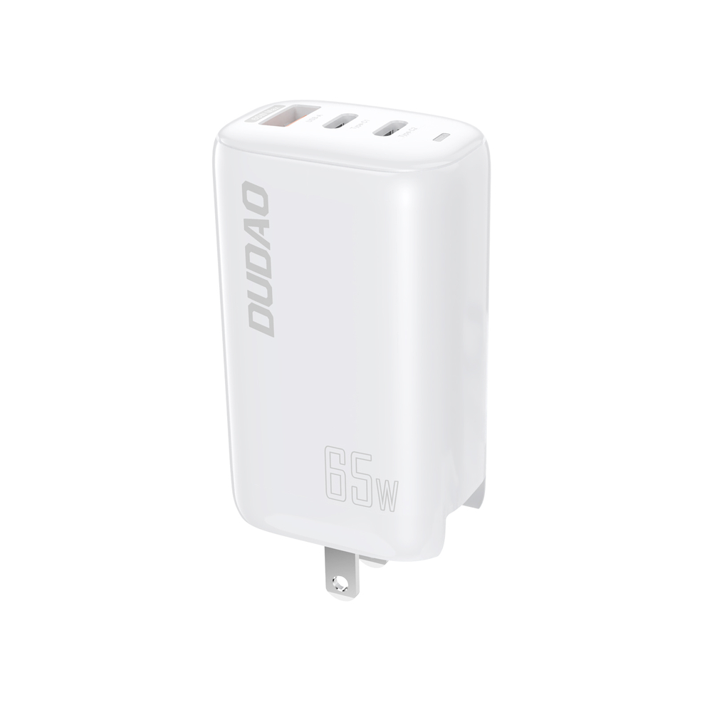 Dudao A7PRO 3-портово GaN зарядно устройство 3в1 (ЕС, САЩ, Обединеното кралство) 2 x Type C (PD) + USB (QC) 65W бяло