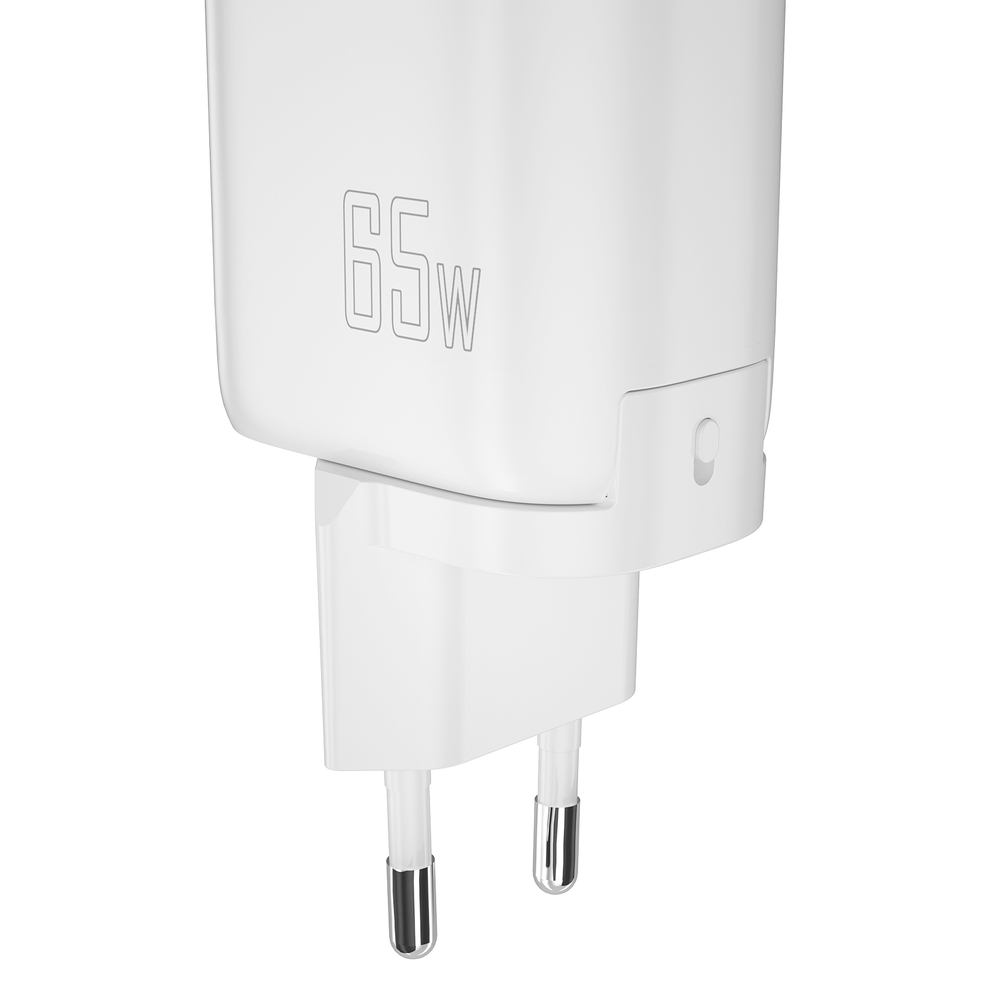 Dudao A7PRO 3-портово GaN зарядно устройство 3в1 (ЕС, САЩ, Обединеното кралство) 2 x Type C (PD) + USB (QC) 65W бяло