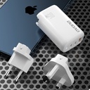 Dudao A7PRO 3-портово GaN зарядно устройство 3в1 (ЕС, САЩ, Обединеното кралство) 2 x Type C (PD) + USB (QC) 65W бяло