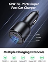 Ugreen зарядно за кола 2x USB Type C / 1x USB 69W 5A, PD, Бързо зареждане