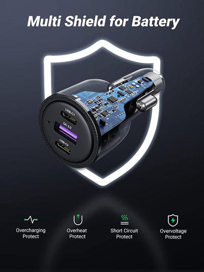 Ugreen зарядно за кола 2x USB Type C / 1x USB 69W 5A, PD, Бързо зареждане