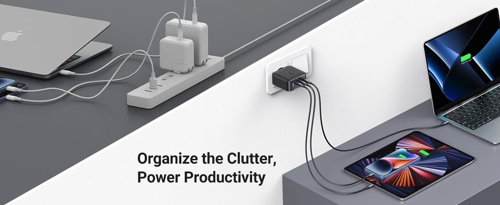 Бързо зарядно устройство Ugreen PPS 65W USB, 3x USB Type C, QC 3.0 Power Delivery (UK щепсел), черно