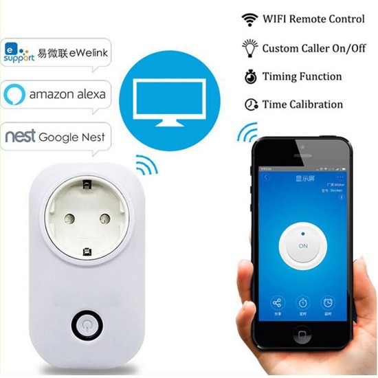 WiFi plug socket, with an operating voltage of 90-250 VAC and a maximum power of 2200 W