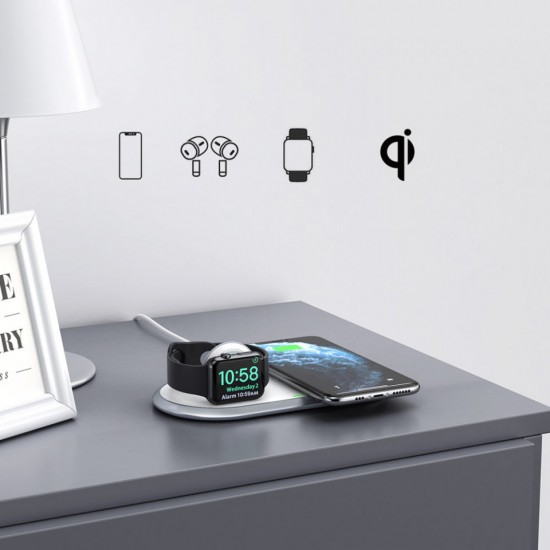 Choetech Qi 2в1 безжично зарядно устройство за смартфони, със стойка за Apple Watch, (MFI), USB Type C, бяло (T317)