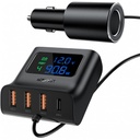 Зарядно за кола Acefast 90W USB Type C, 3xUSB, с конектор за запалка и измервателен уред за зареждане.