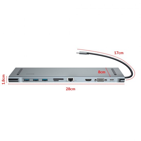 Baseus, Enjoyment многофункционален хъб 10 в 1 за MacBook и компютри с порт USB-C, сребрист, CATSX-F0G