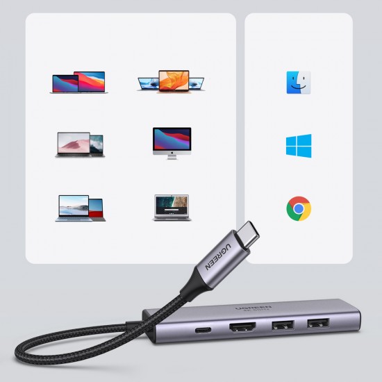 Ugreen,  Многофункционален HUB USB Type C, сив, 60384 CM511