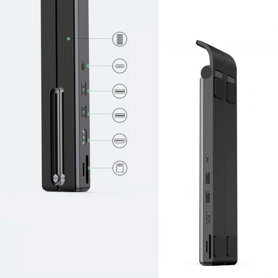 Ugreen, X-Kit сгъваема стойка за лаптоп HUB USB, черна, 80551
