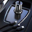 Dudao R5ProN 3в1 USB зарядно за кола 3,4 A с 3 типа кабел-Lightning / USB Type C / micro USB, черен