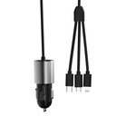Dudao R5ProN 3в1 USB зарядно за кола 3,4 A с 3 типа кабел-Lightning / USB Type C / micro USB, черен